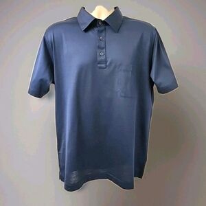 #96 David August Luxury Cotton Polo SPORT Shirt Navy Blue Mens XL Made Italy